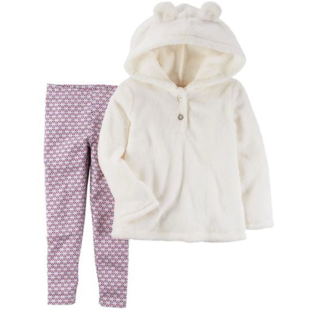Carter's Fuzzy White Hoodie & Metallic Leggings